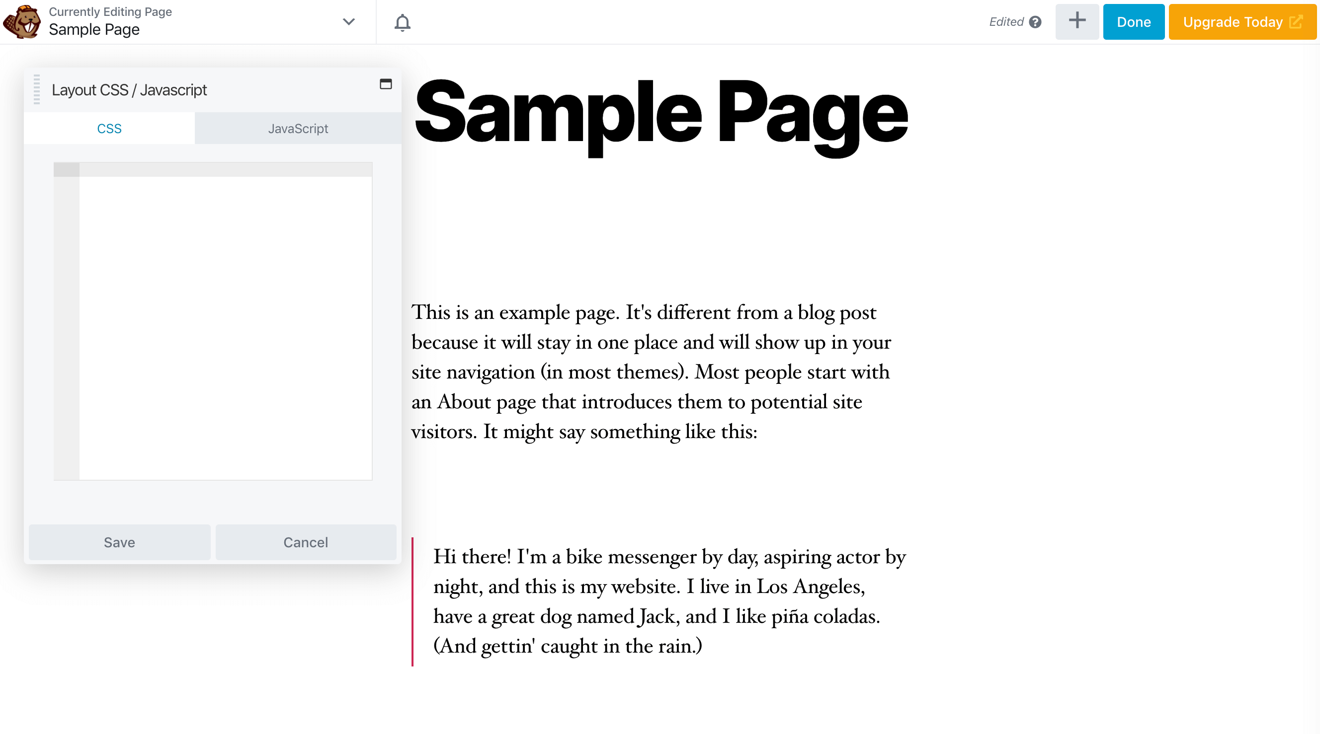 The Beaver Builder page layout CSS editor tool.